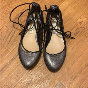 Diane von furstenberg silver lace up ballet flat